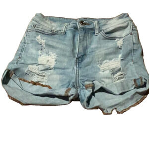 SO woman’s\ juniors size 3 high rise shorts with trendy holes light blue